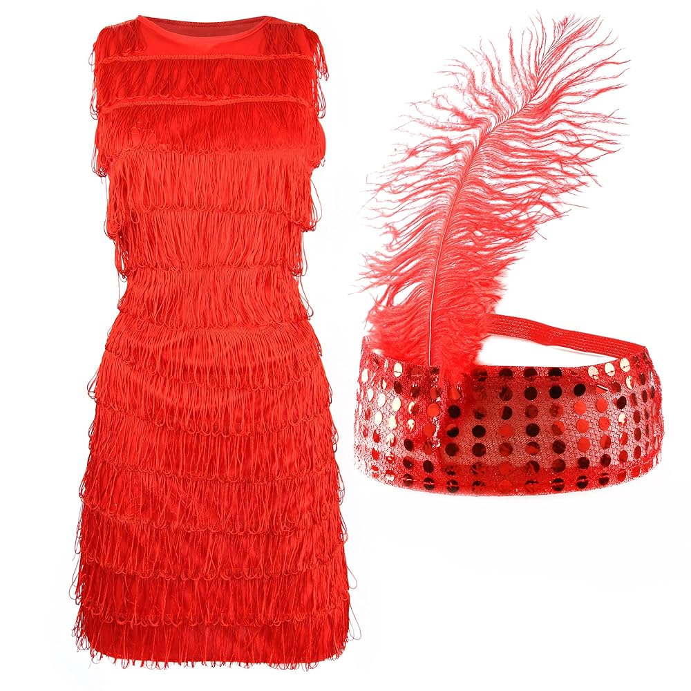 Amazon.com: 1920s Red Flapper Dress for Women - Fringed